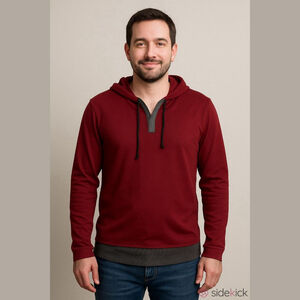 Men's Red Gray Two-Tone Henley Hoodie M